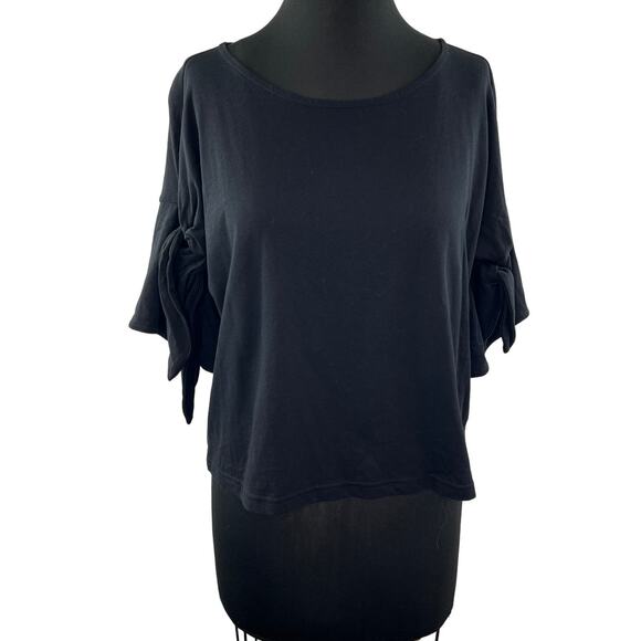 ELLA MOSS Black Top Cotton Round Neck Ruffle Bell Sleeve Pullover Size M Medium - Picture 1 of 9